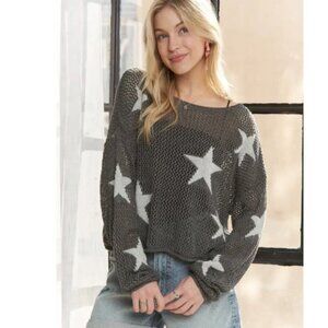 ADORA STAR PATTERN LIGHTWEIGHT LOOSE FIT LONG SLEEVE KNIT SWEATER